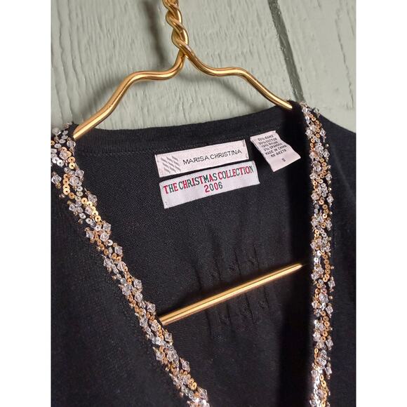 Vintage Christmas Sweater Marisa Christina Beaded Santa/Reindeer Cardigan Small - Picture 6 of 7